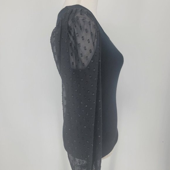 Catherine Malandrino Black Sheer Polka Dot Sleeves Pullover Sweater Blouse Large - Picture 5 of 7